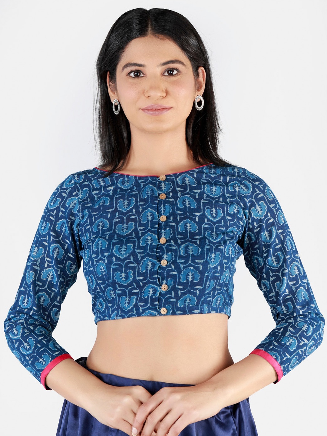 

Llajja Women Blue Printed Sustainable Saree Blouse