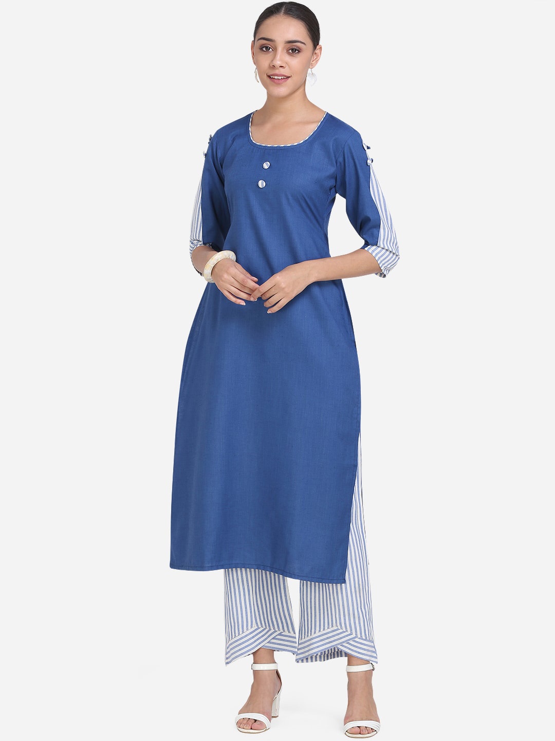 

Youthnic Women Blue Solid Kurti with Palazzos