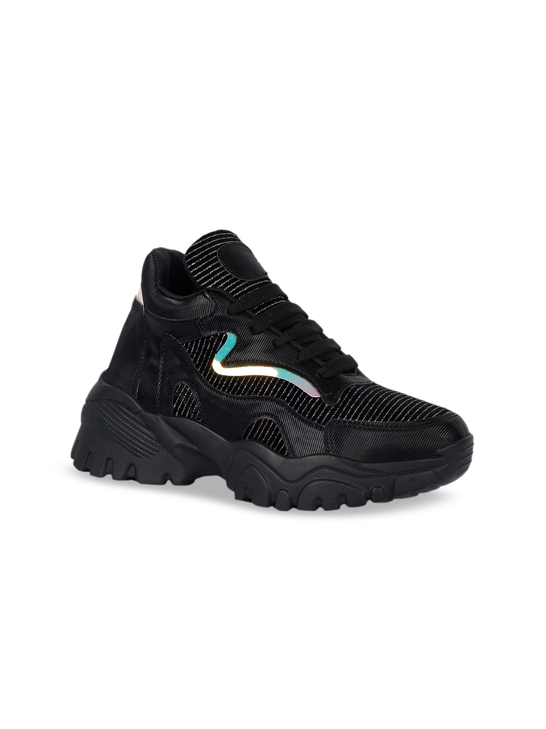 

ZAPATOZ Women Black Solid PU Mid-Top Sneakers