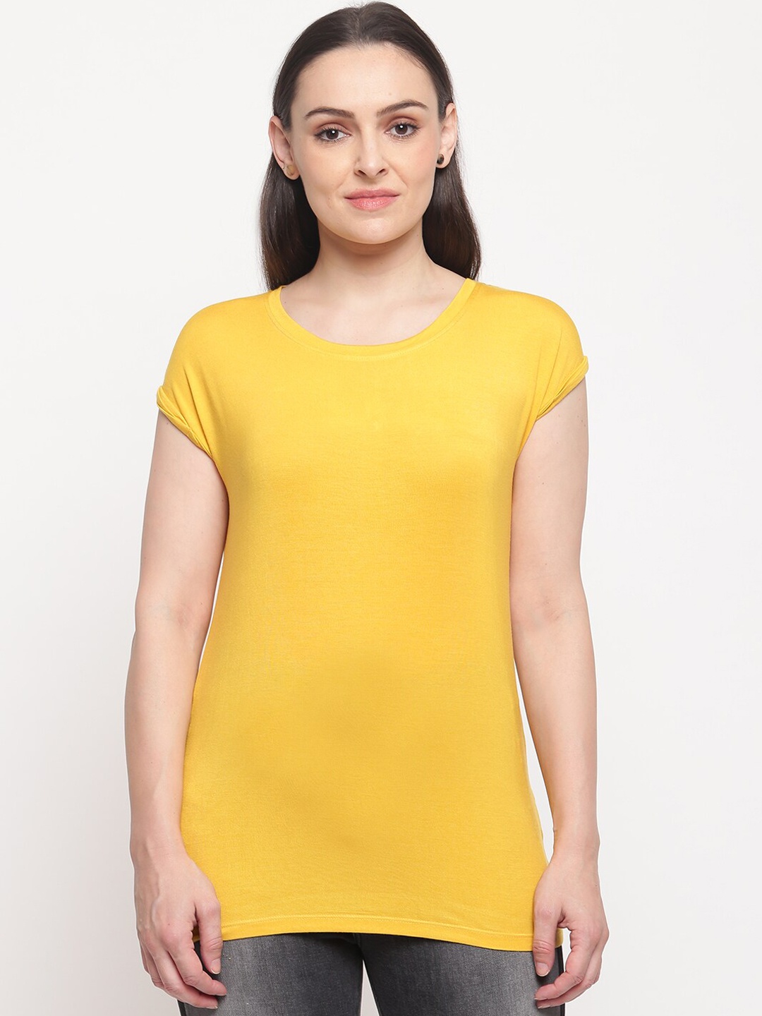 

Pepe Jeans Women Yellow Solid Round Neck T-shirt