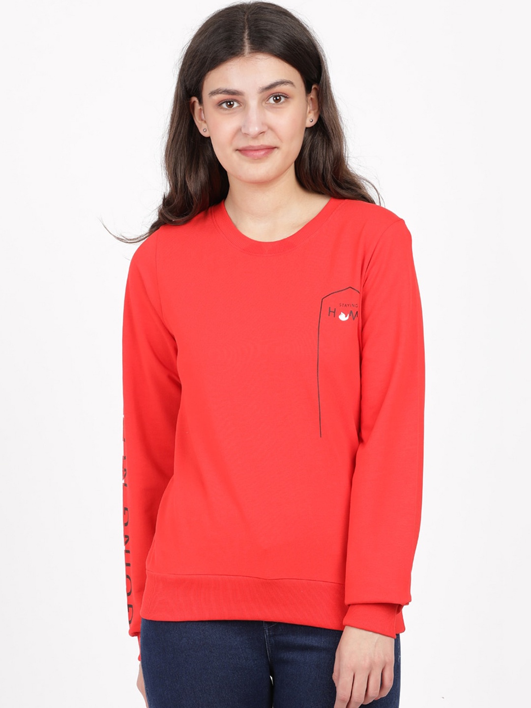 

BEVERLY BLUES Women Red Solid Sweatshirt