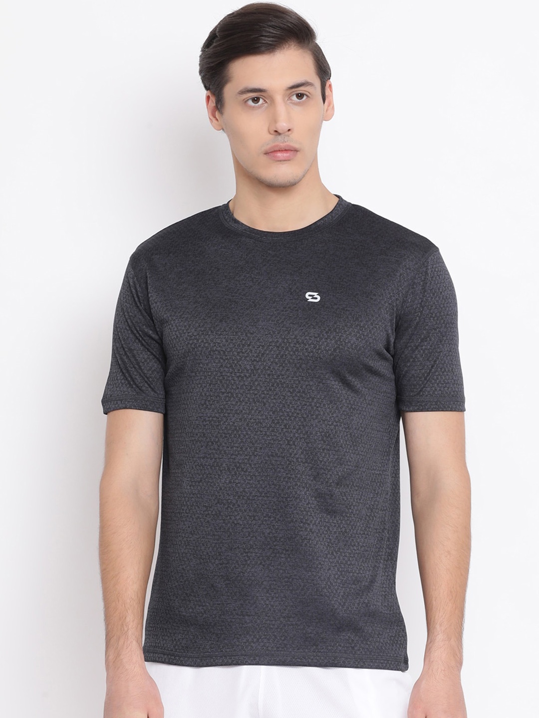 

Spolei Men Charcoal Grey Self Design Round Neck T-shirt