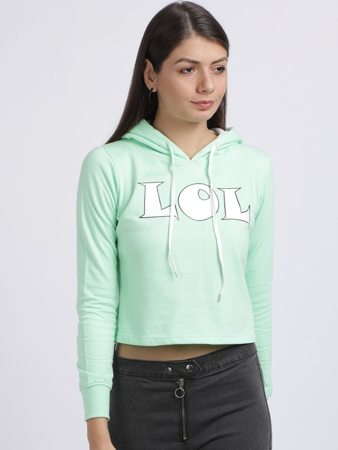 

BEVERLY BLUES Women Green Printed Hooded Sweatshirt