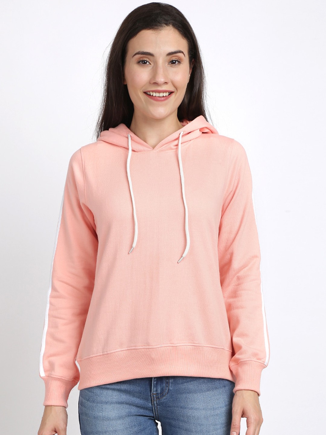 

BEVERLY BLUES Women Peach-Coloured Solid Hooded Sweatshirt