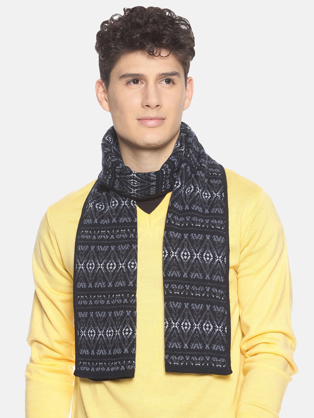 

513 Men Navy Blue & Grey Self-Design Muffler