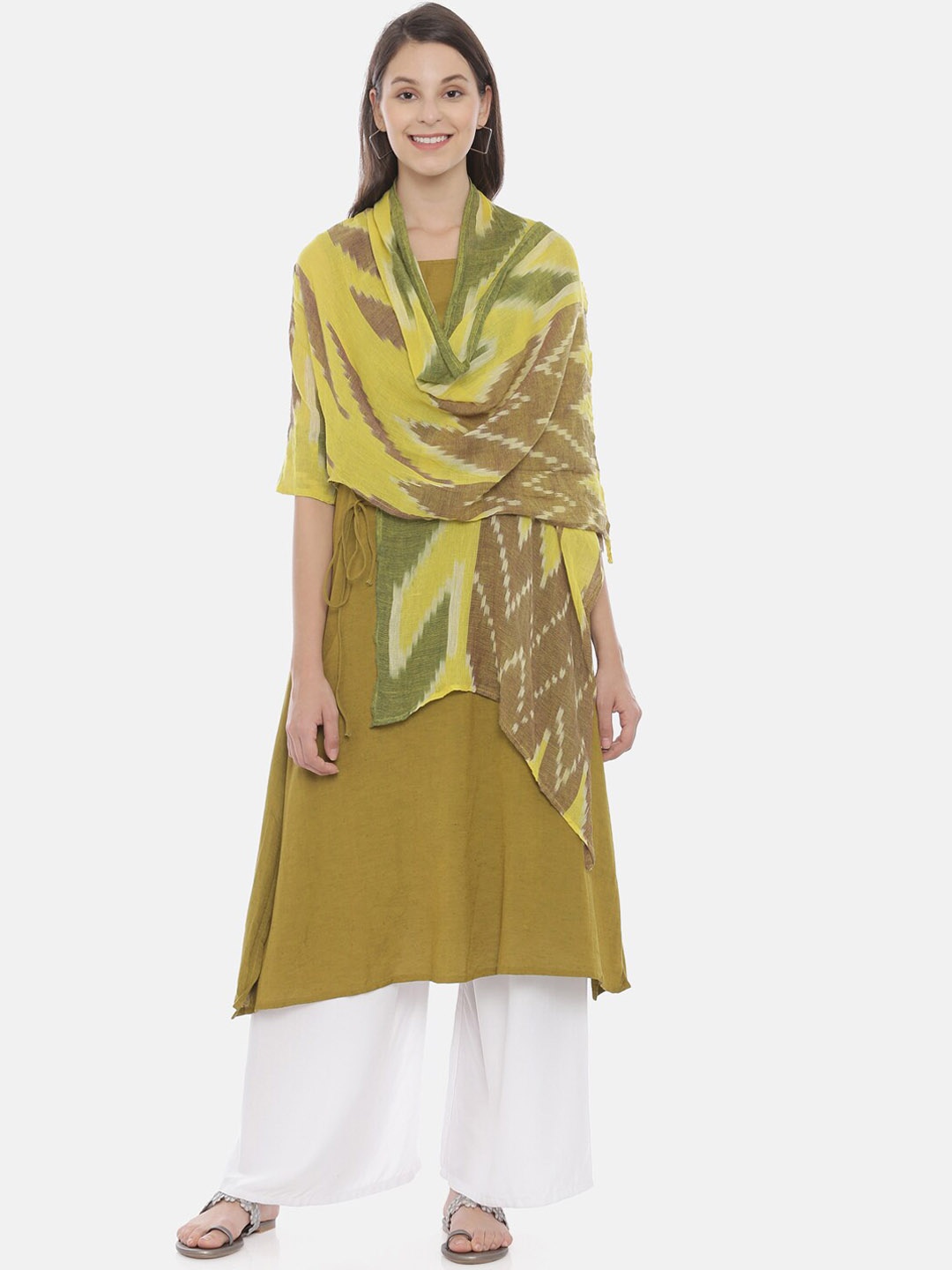 

Neerus Women Olive Green Printed A-Line Kurta