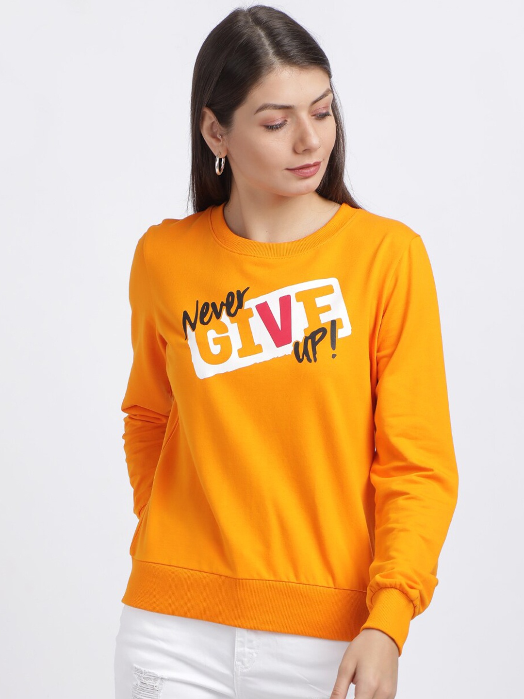 

BEVERLY BLUES Women Mustard Printed Sweatshirt