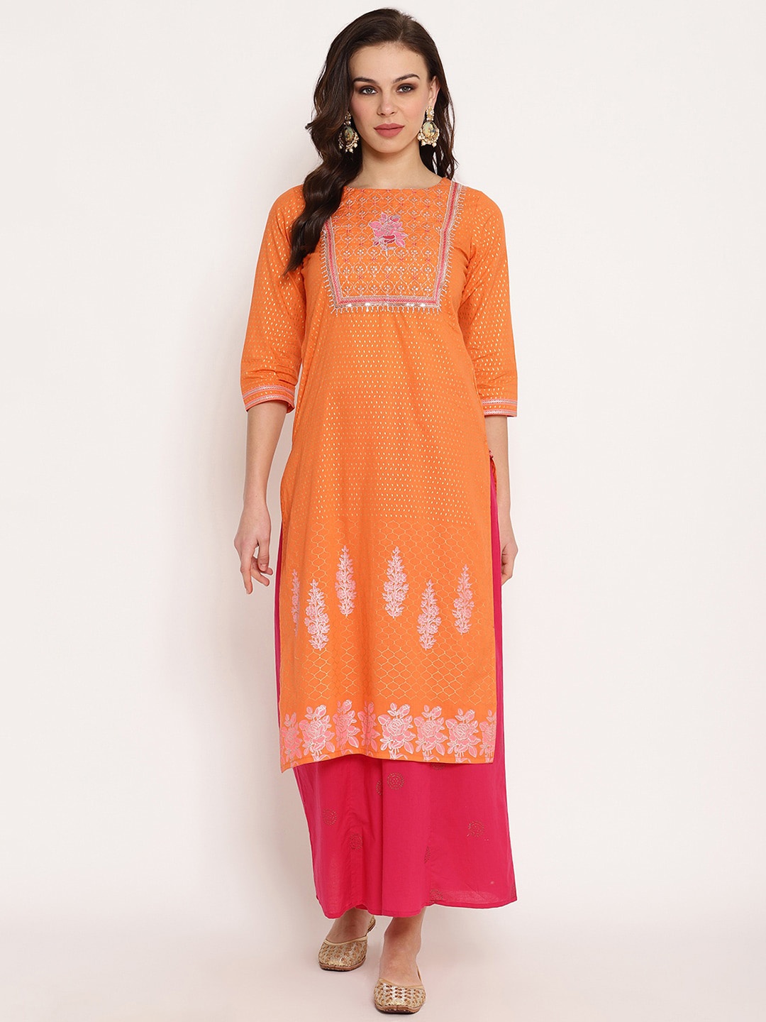 Ramas Women Orange Printed A-Line Kurta