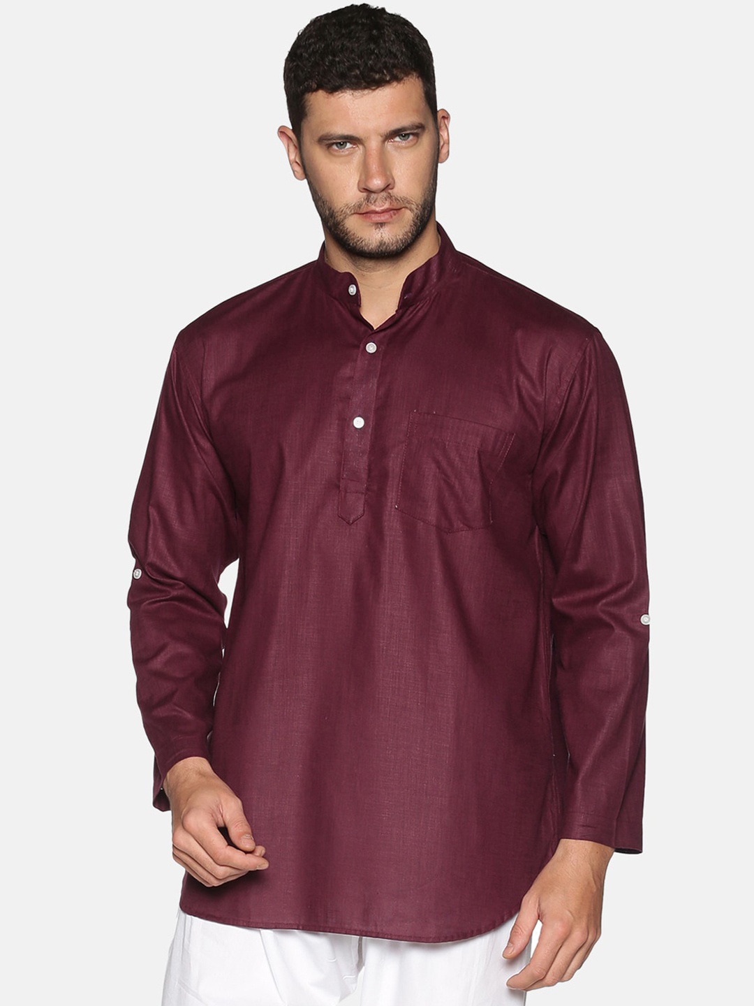 

Sethukrishna Men Maroon Solid Cotton Straight Kurta