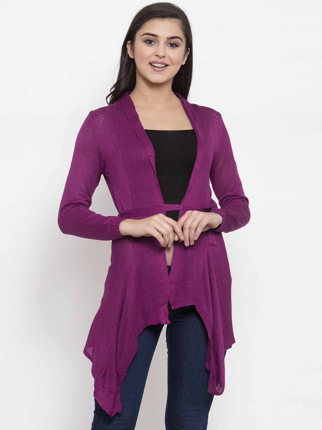 

KLOTTHE Women Magenta Self Design Open Front Shrug