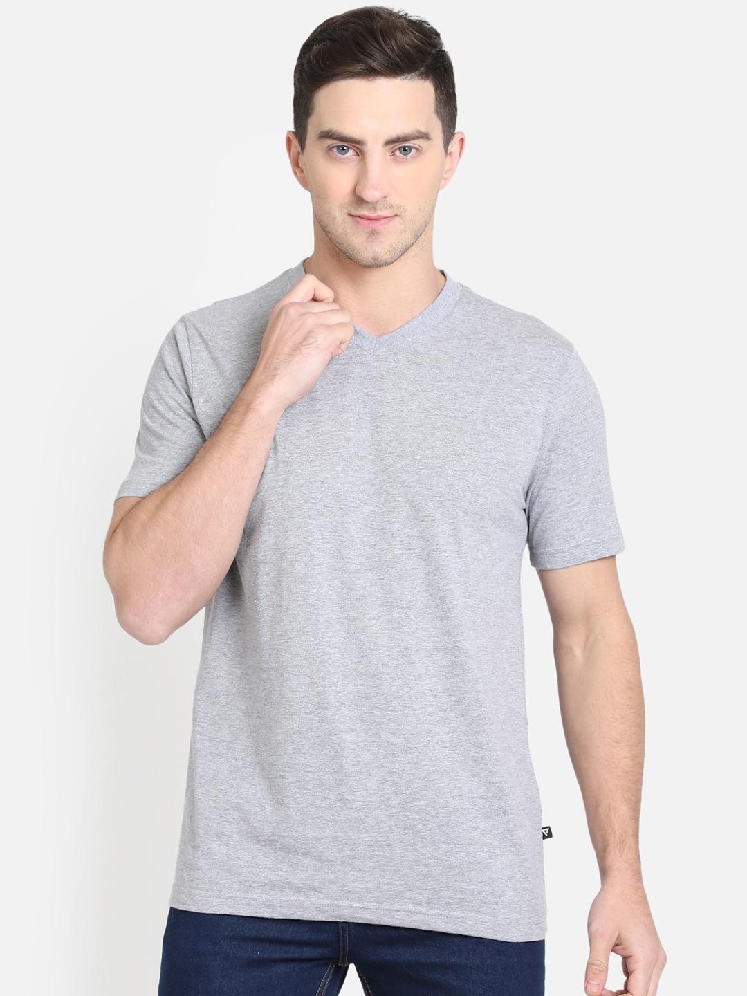 

PROTEENS Men Grey Solid V-Neck T-shirt