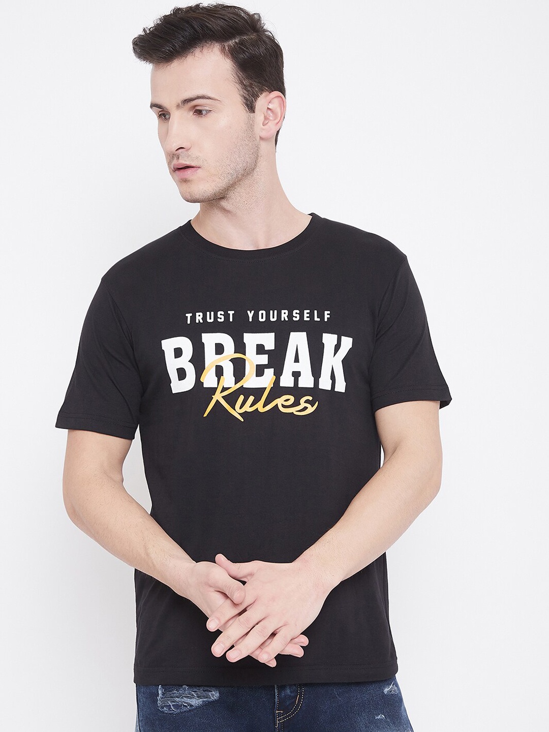 

Camey Men Black Printed Round Neck T-shirt