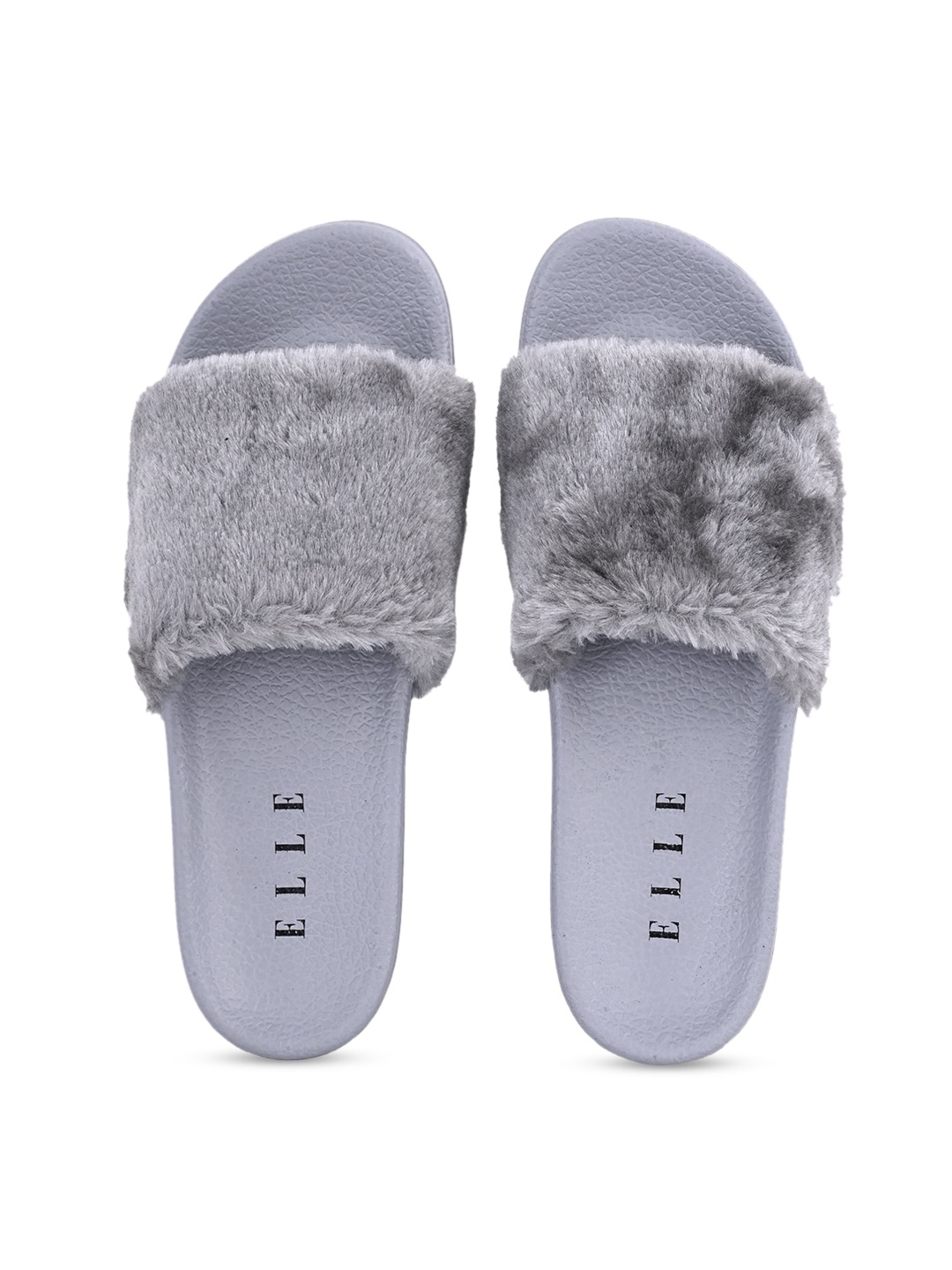 ELLE Women Grey Faux Fur Sliders