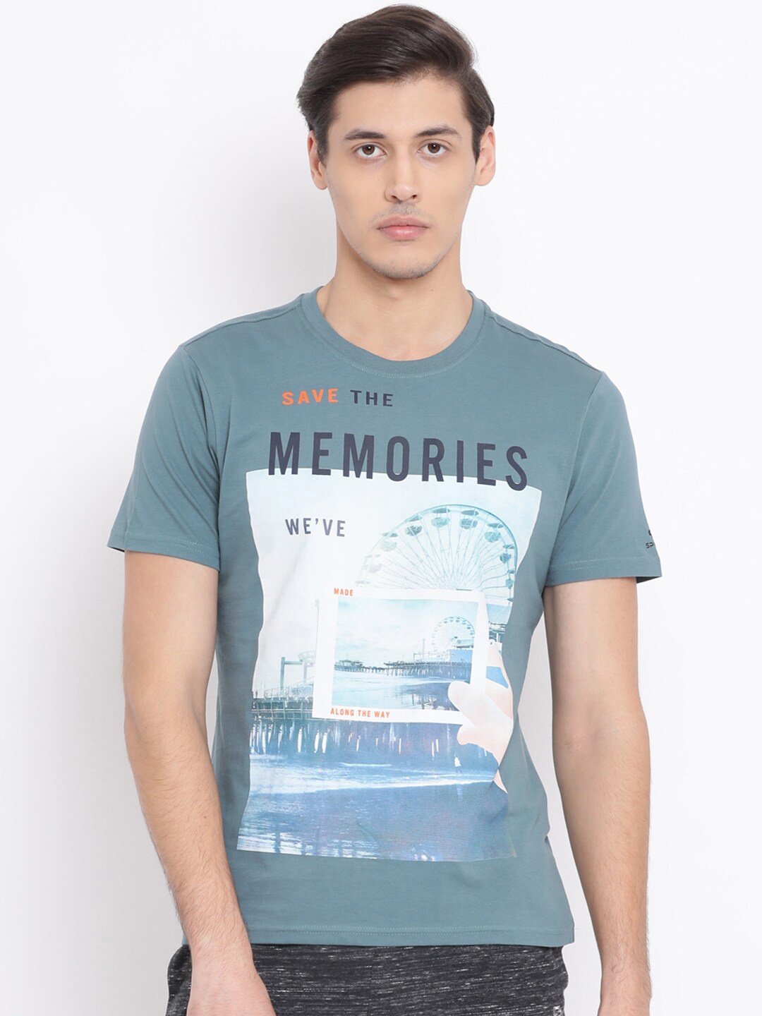 

Spolei Men Teal Printed Round Neck T-shirt