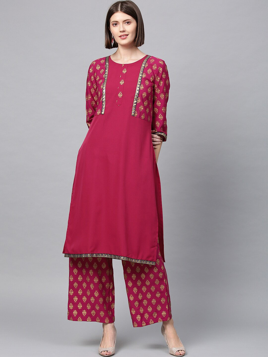 ZIYAA Women Pink Yoke Design Straight Kurta