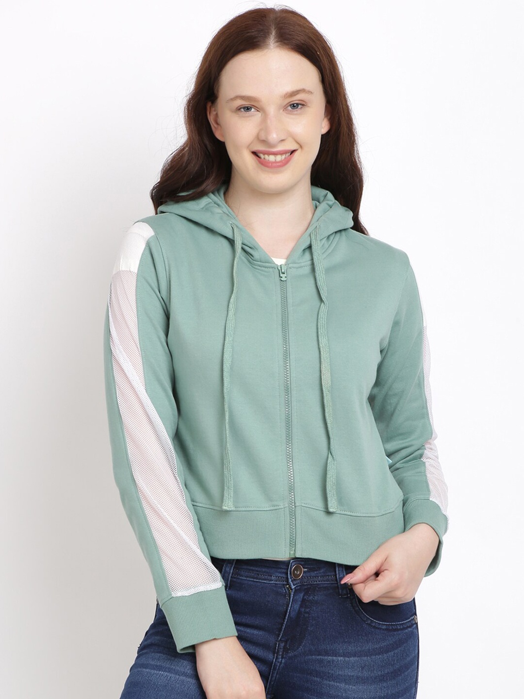 

BEVERLY BLUES Women Green Solid Hooded Sweatshirt