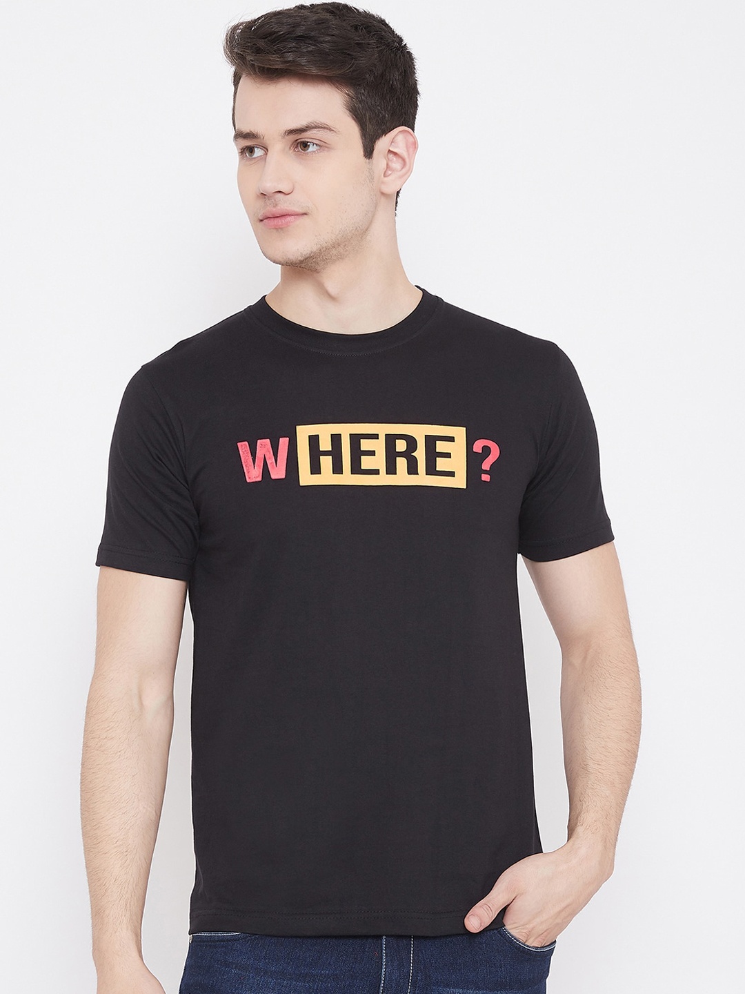

Camey Men Black Printed Round Neck T-shirt