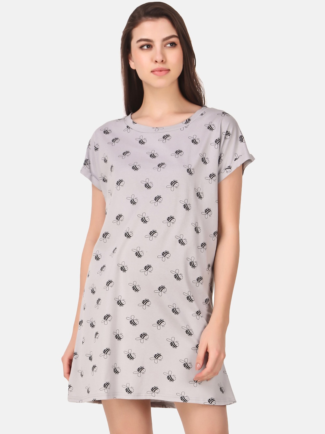 

Masha Women Grey & Black Printed Nightdress