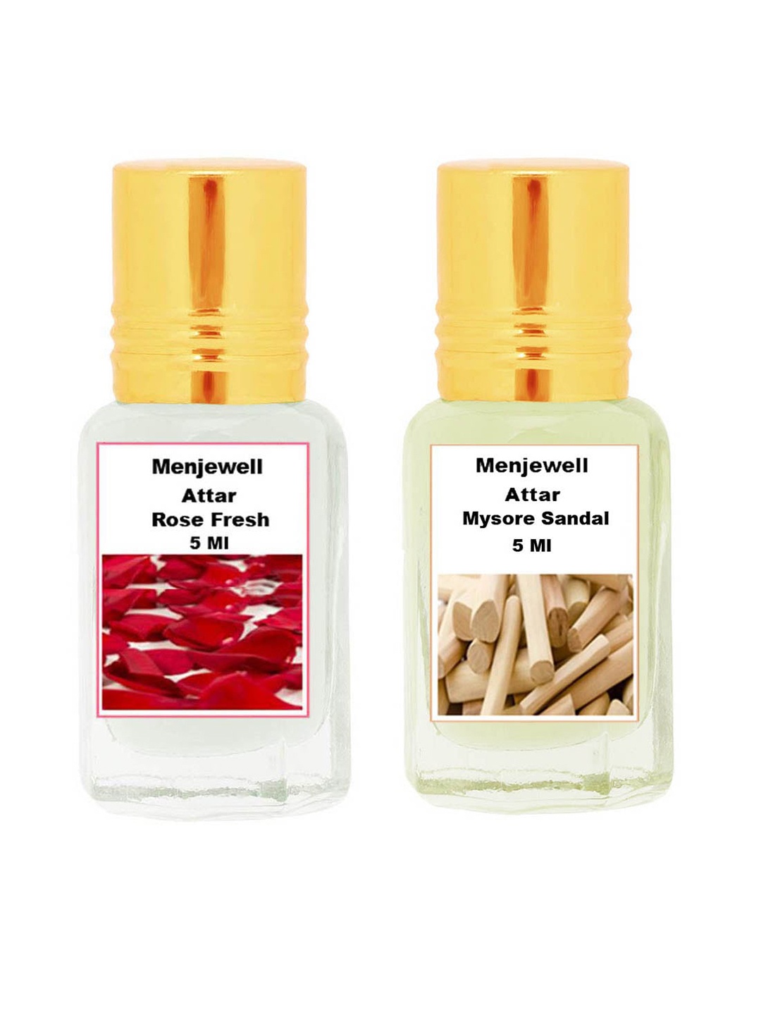 

Menjewell Pack of 2 Rose Fresh & Mysore Sandal Attar 10ml, Green