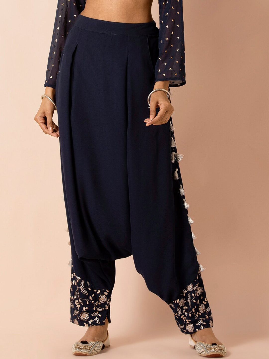 

INDYA X PAYAL SINGHAL Women Navy Blue Embroidered Dhoti Pants