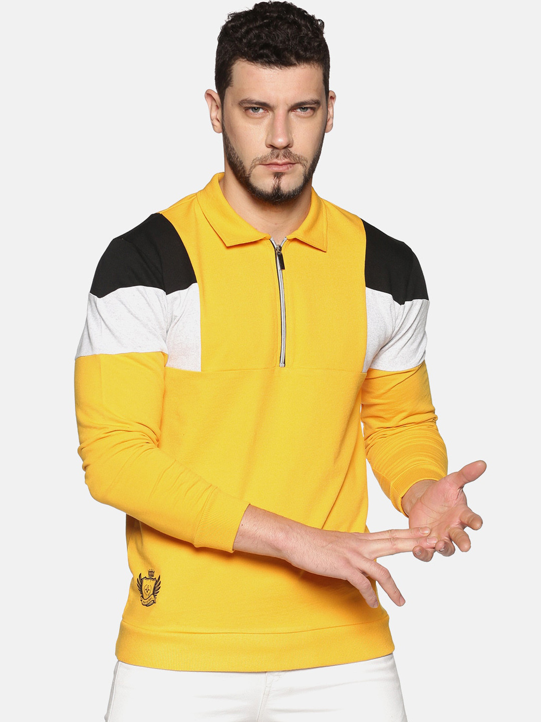 

UrGear Men Yellow Colourblocked Cotton Sweatshirt
