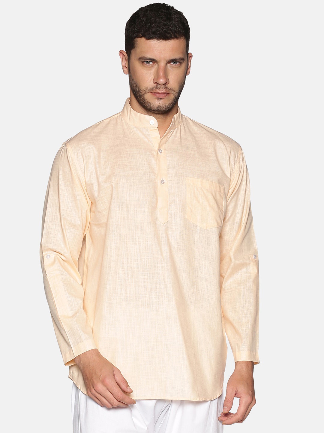 

Sethukrishna Men Orange Solid Straight Kurta