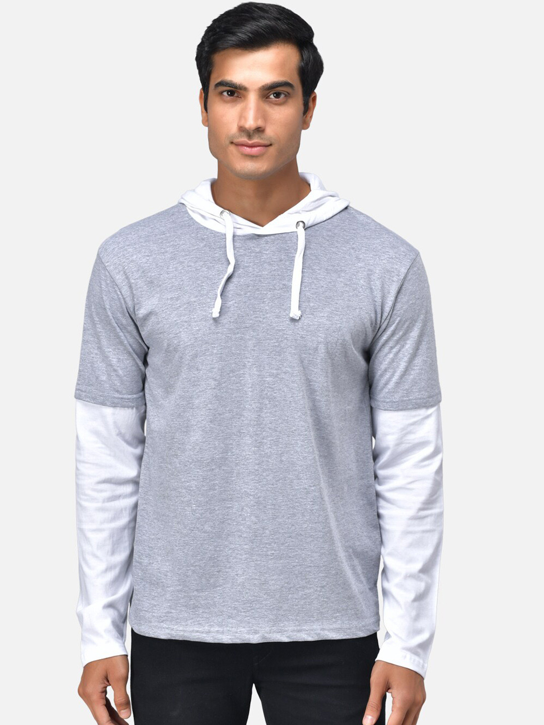 

The Dry State Men Grey Solid Hooded T-shirt