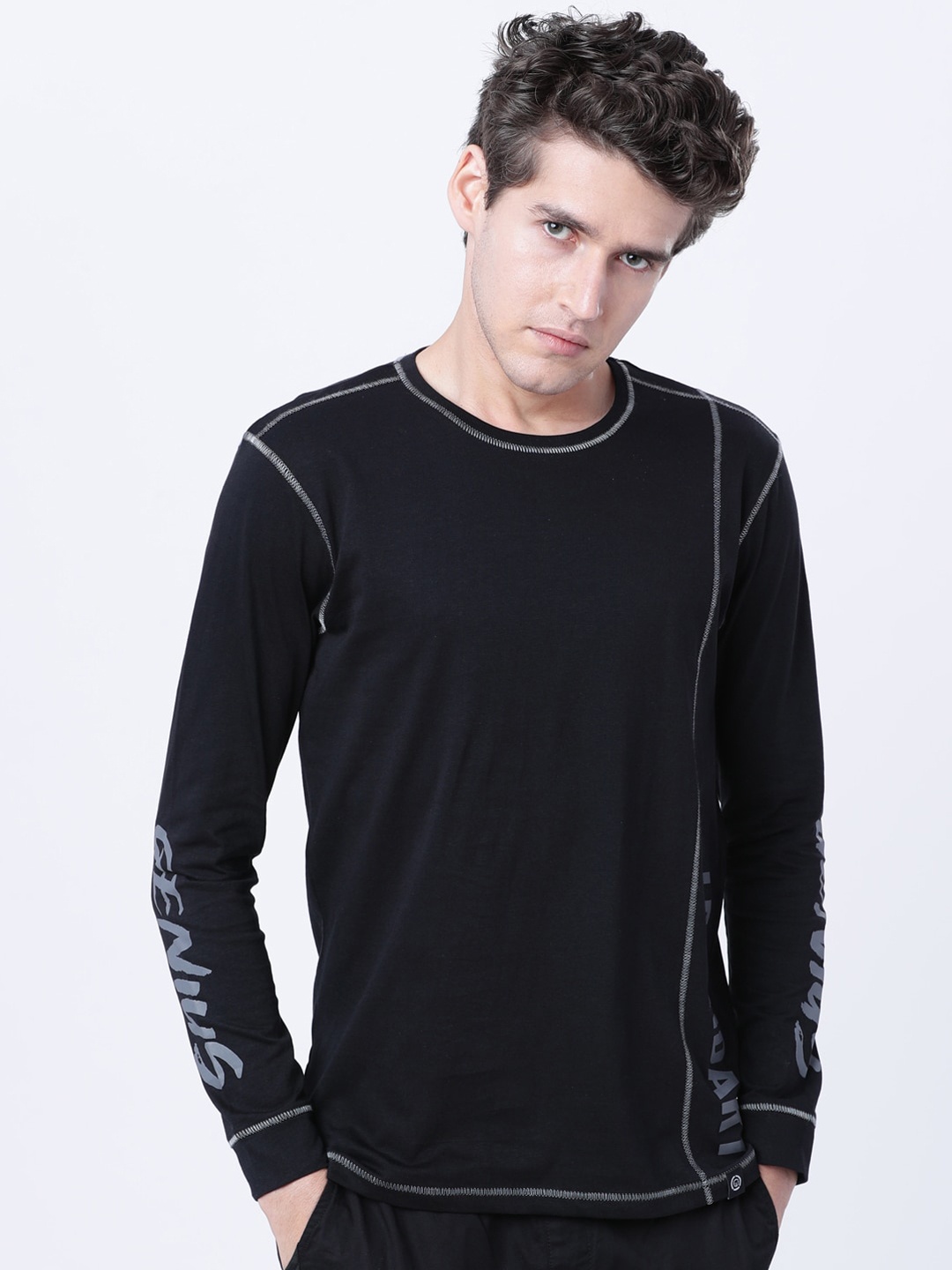 

LOCOMOTIVE Men Black Printed Round Neck T-shirt