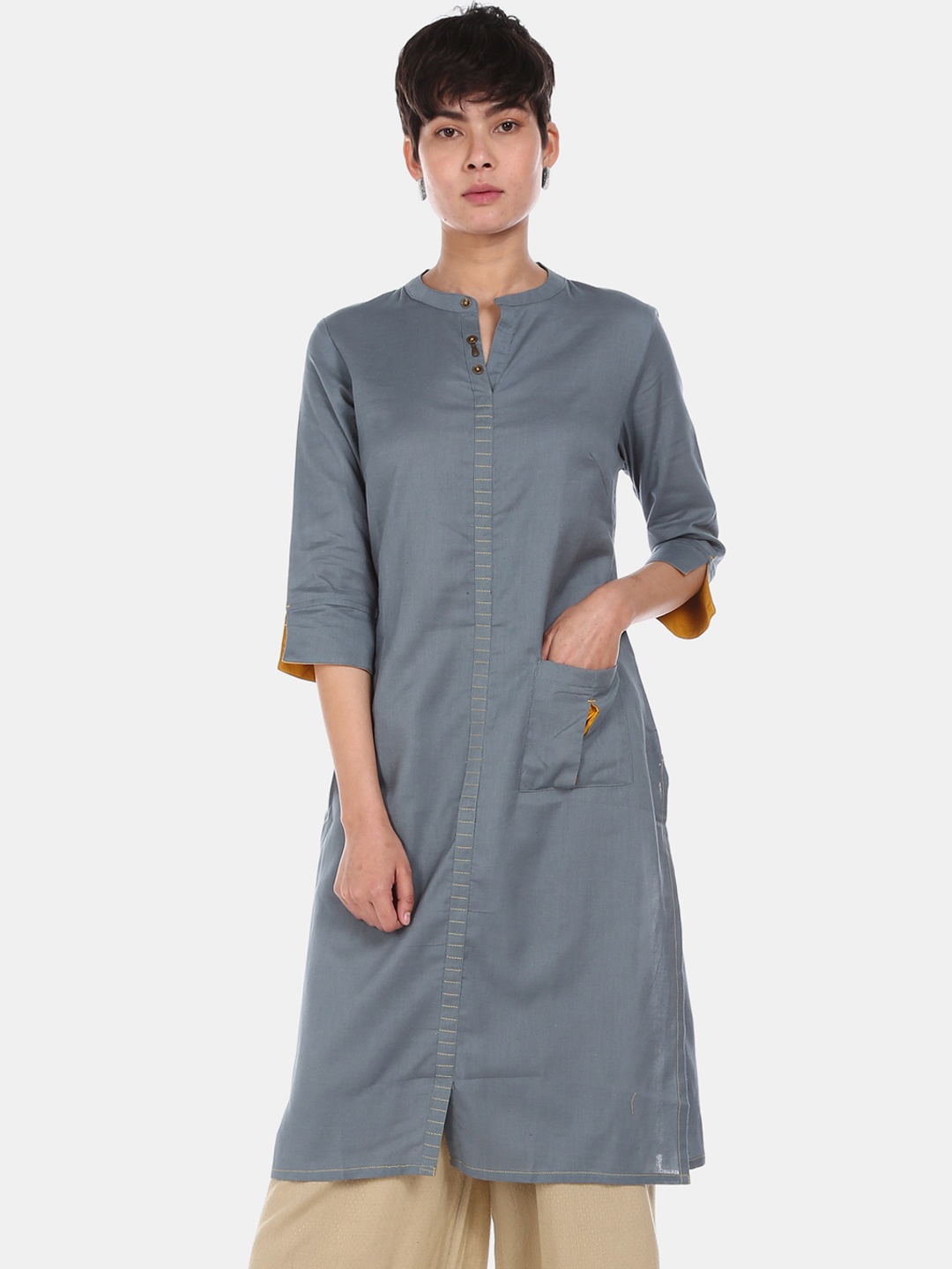 

Bronz Women Grey Solid Straight Kurta