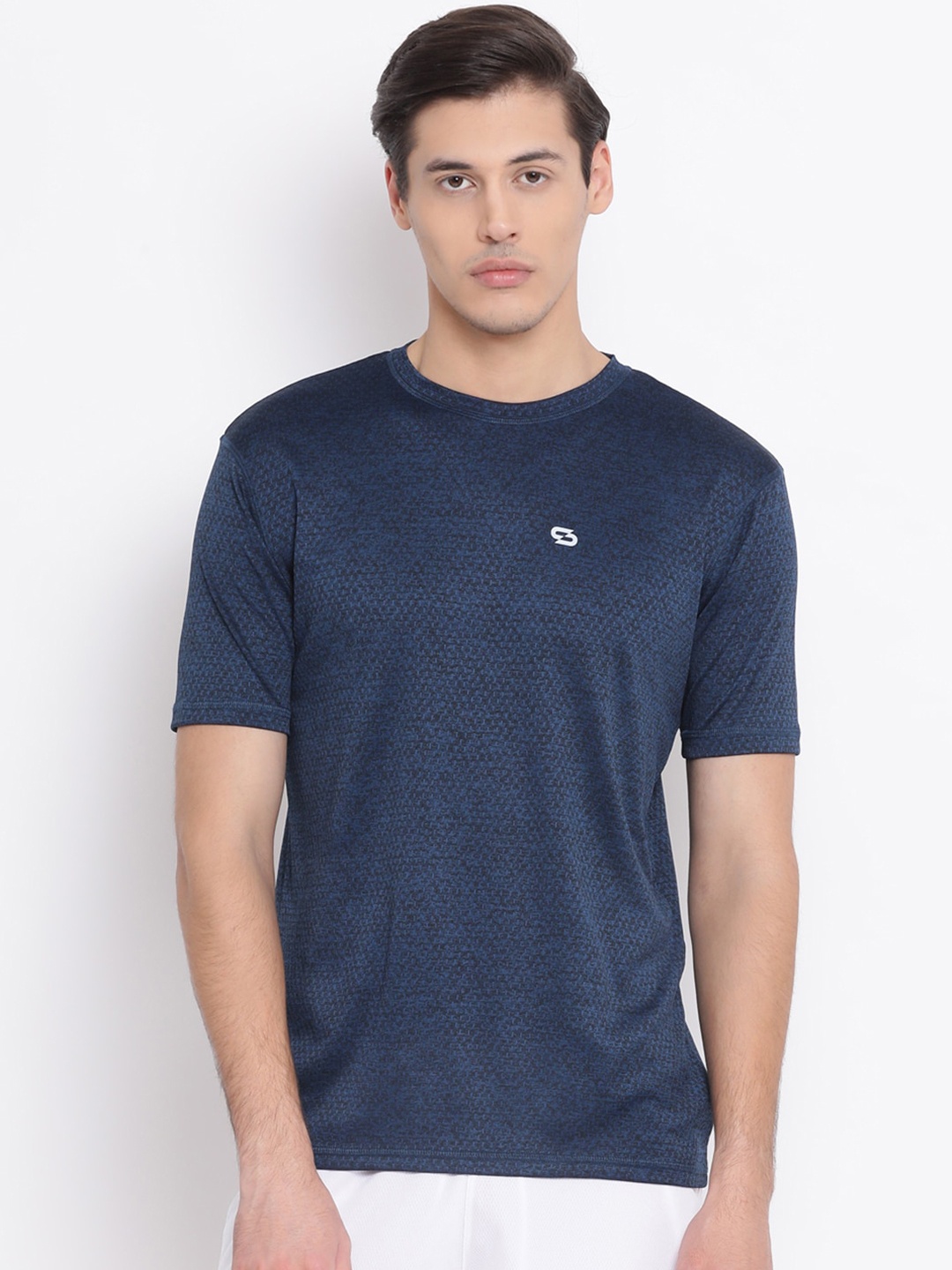 

Spolei Men Navy Blue Self Design Round Neck T-shirt