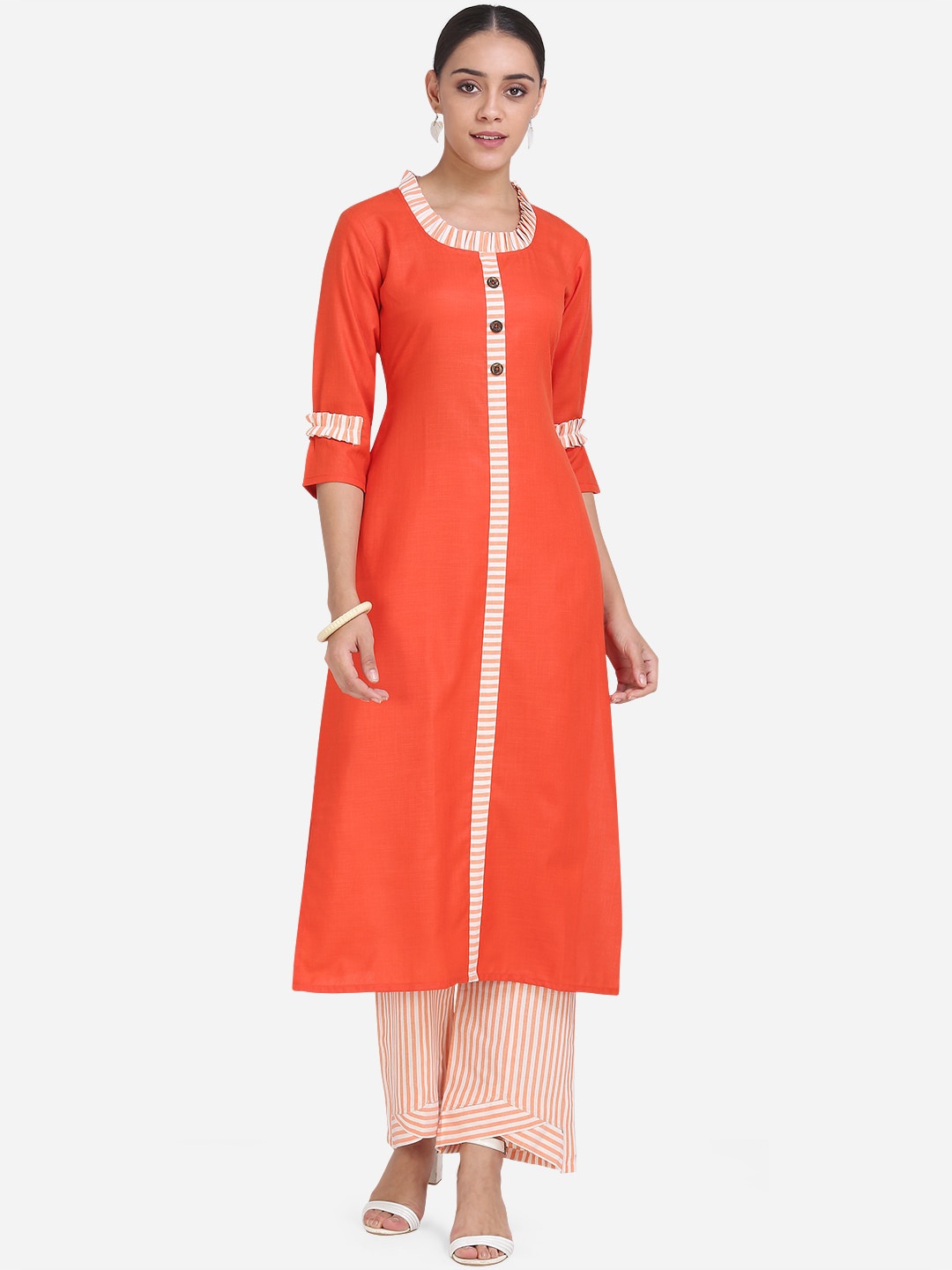 

Youthnic Women Orange & White Solid Kurta with Palazzos