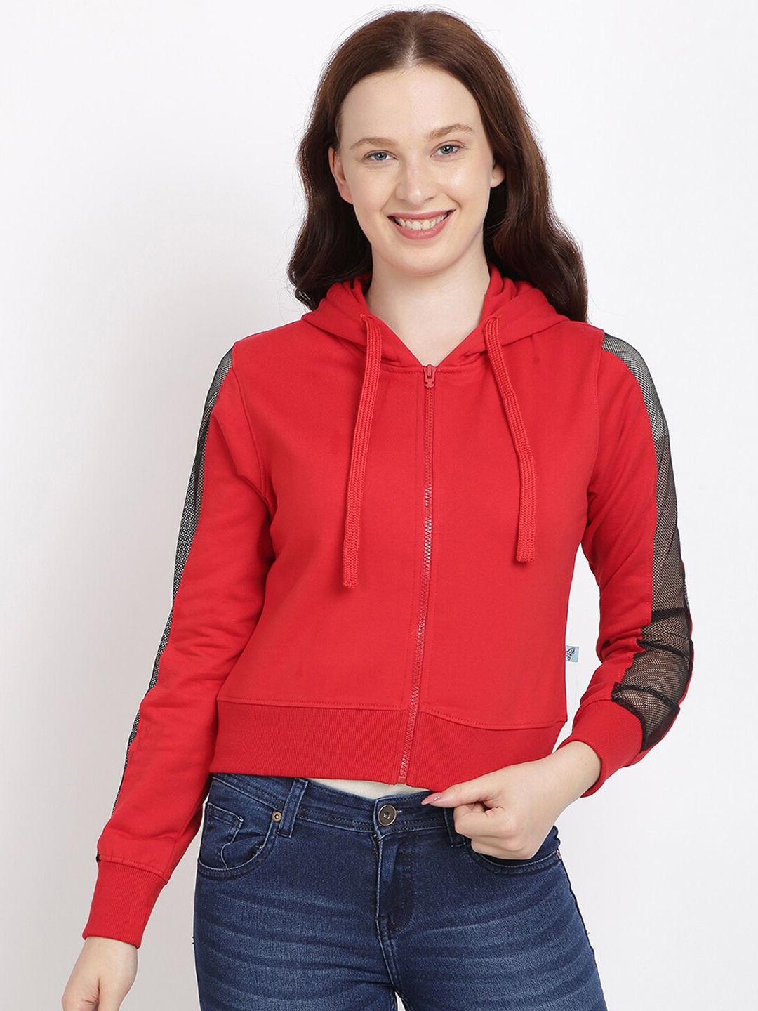 

BEVERLY BLUES Women Red Solid Hooded Sweatshirt