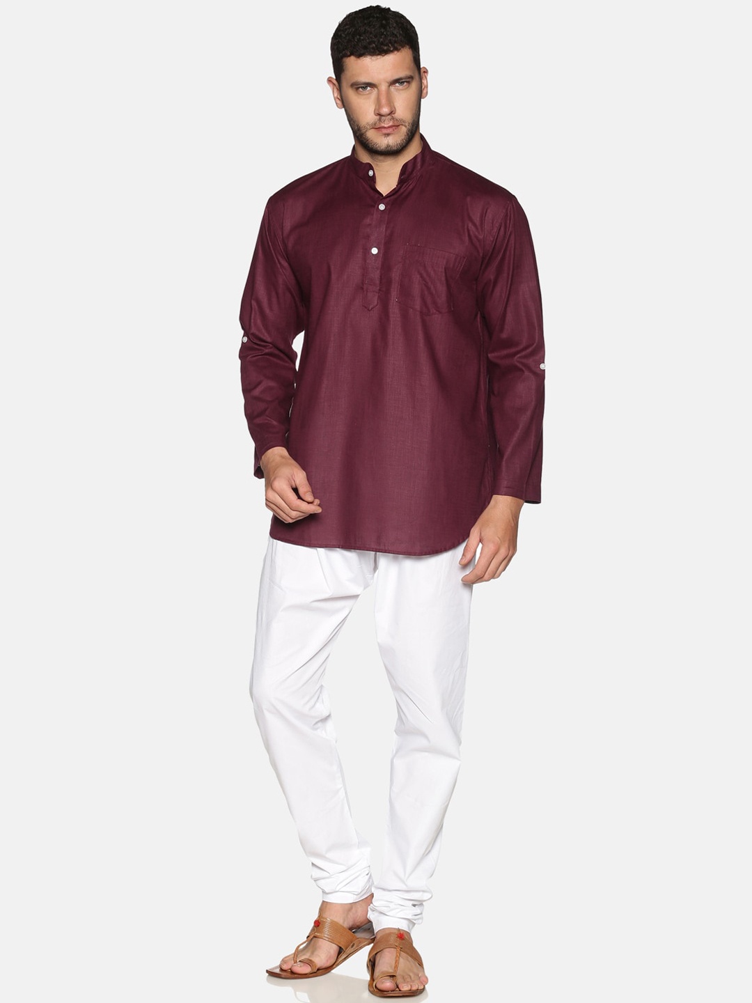 

Sethukrishna Men Maroon Solid Kurta with Pyjamas