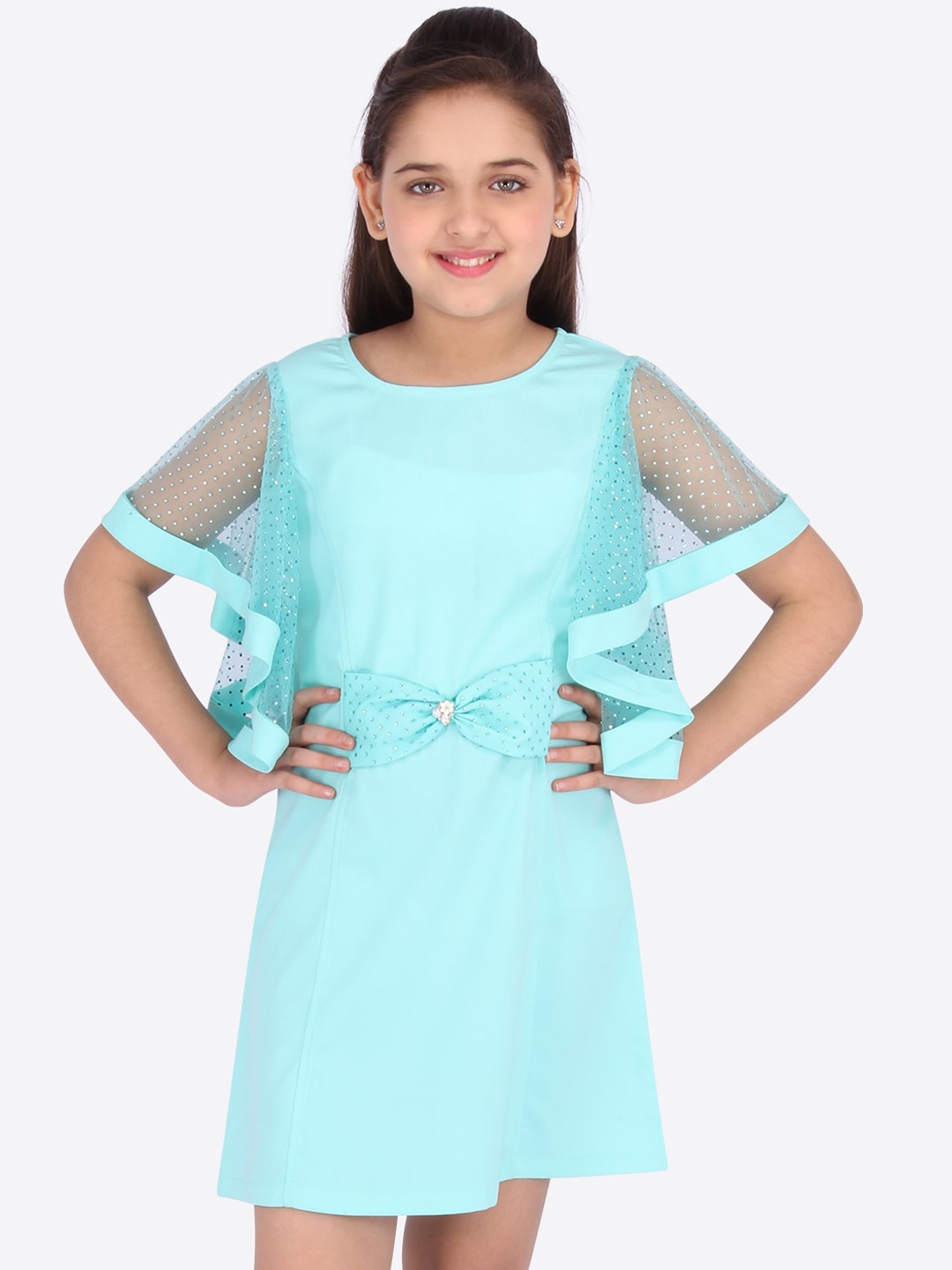 

CUTECUMBER Girls Green Self Design A-Line Dress