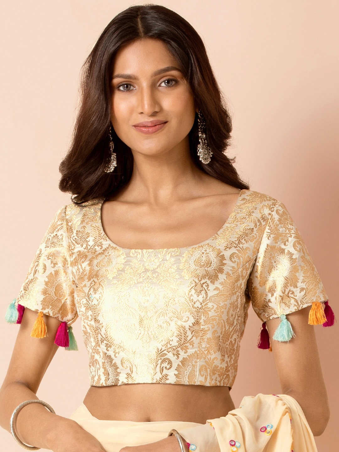 

INDYA X Payal Singhal Women Cream-Coloured Woven Design Saree Blouse