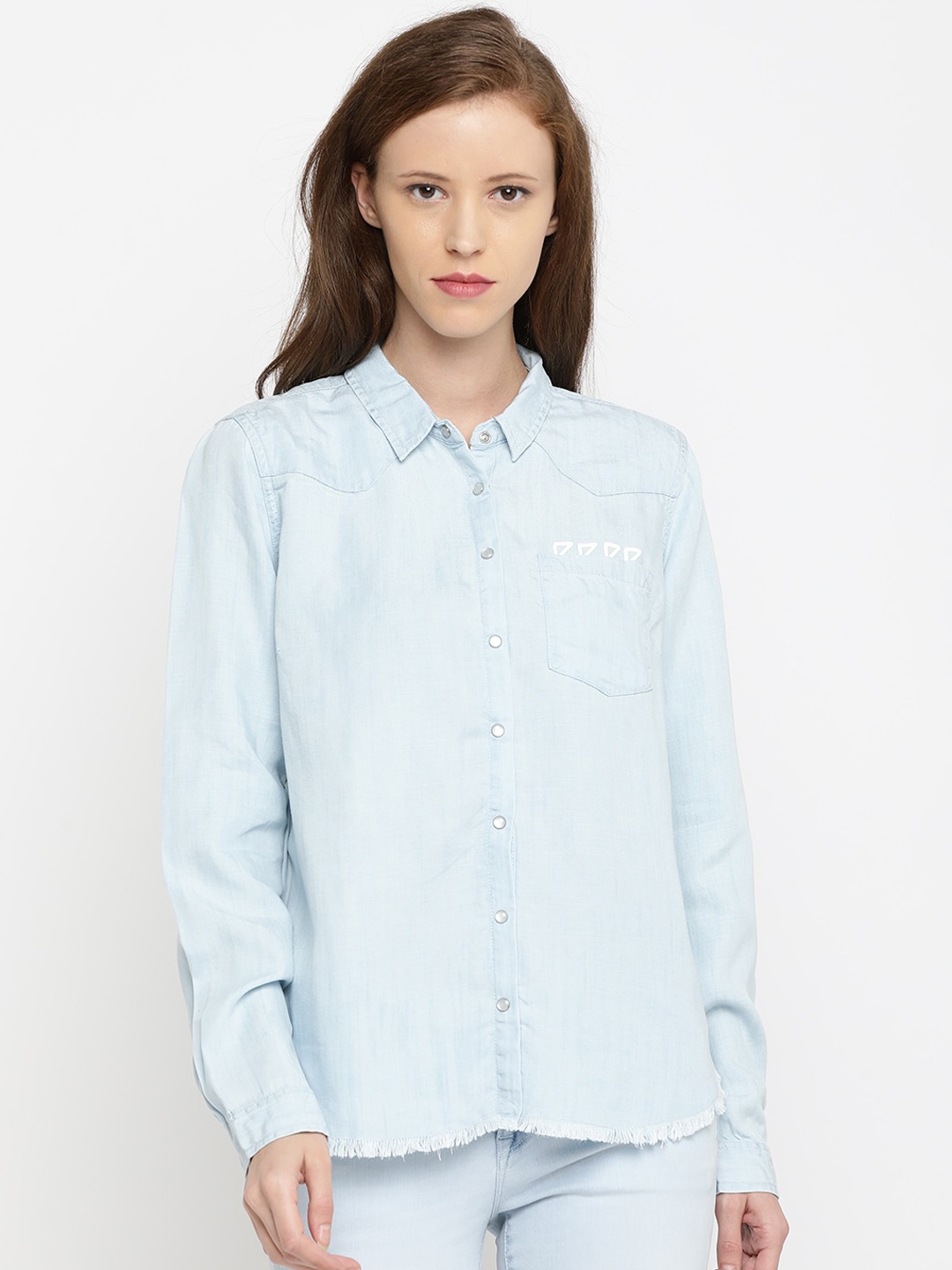 

Pepe Jeans Women Blue Regular Fit Solid Casual Shirt