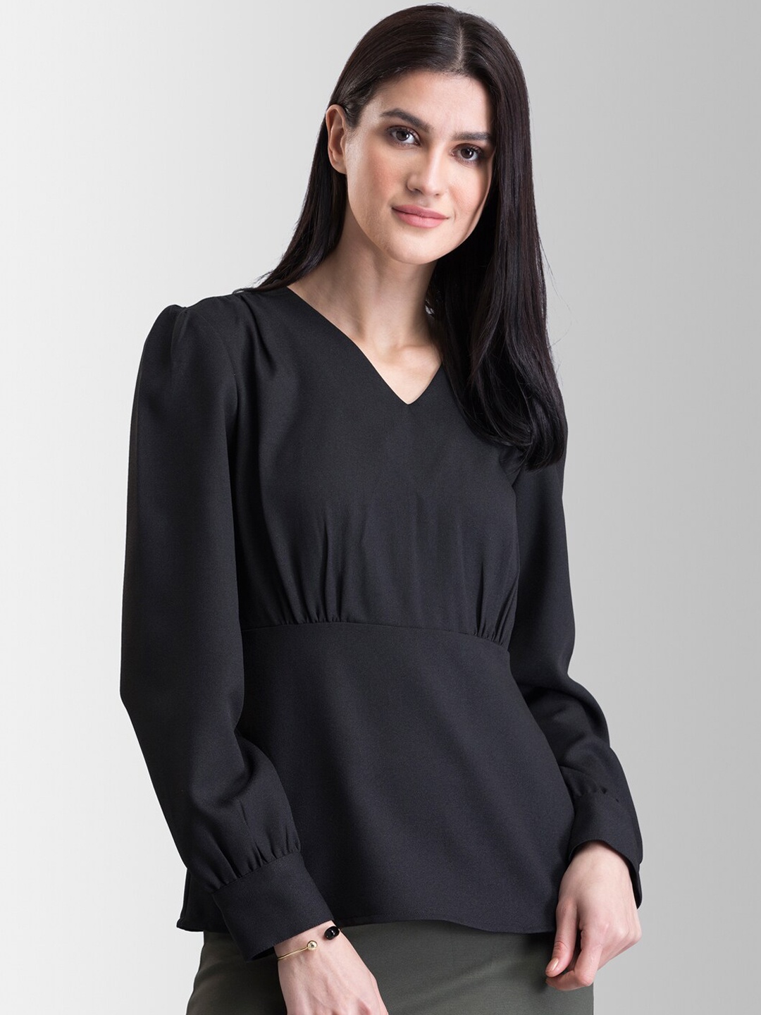 

FableStreet Women Black Solid Empire Top