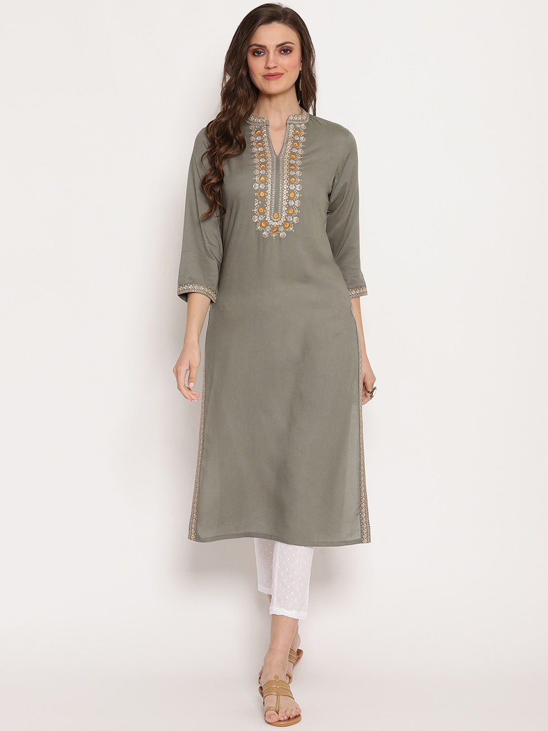 

Ramas Women Grey Yoke Design Straight Kurta