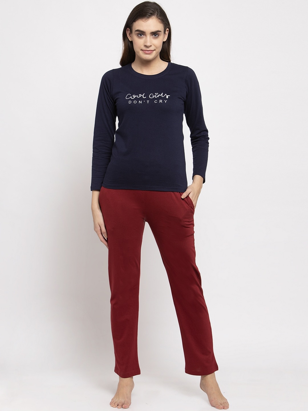 

Boston Club Women Navy Blue & Red Solid Night Suit