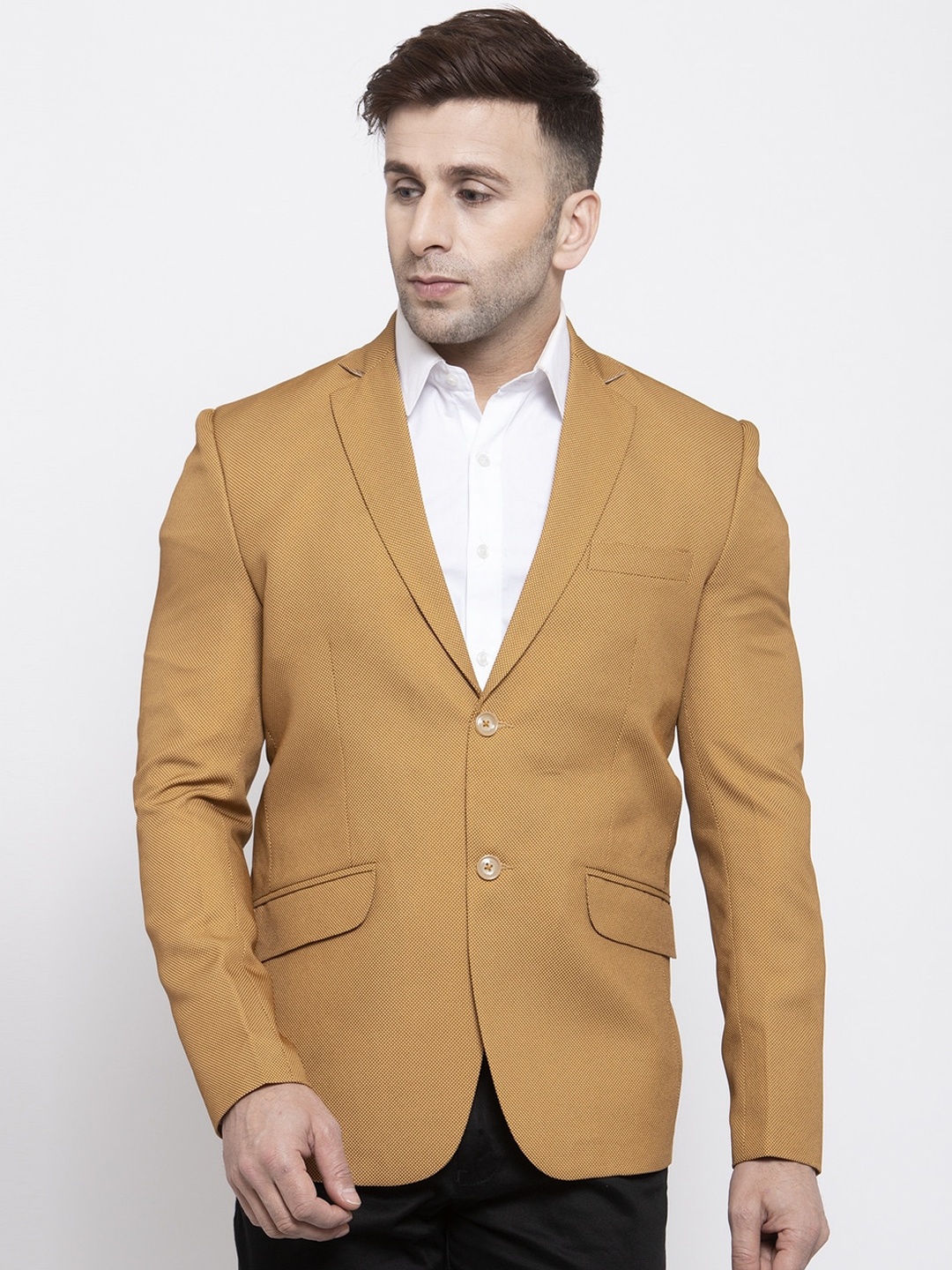 

Wintage Men Brown Self Design Tailored Fit Single Breasted Blazer
