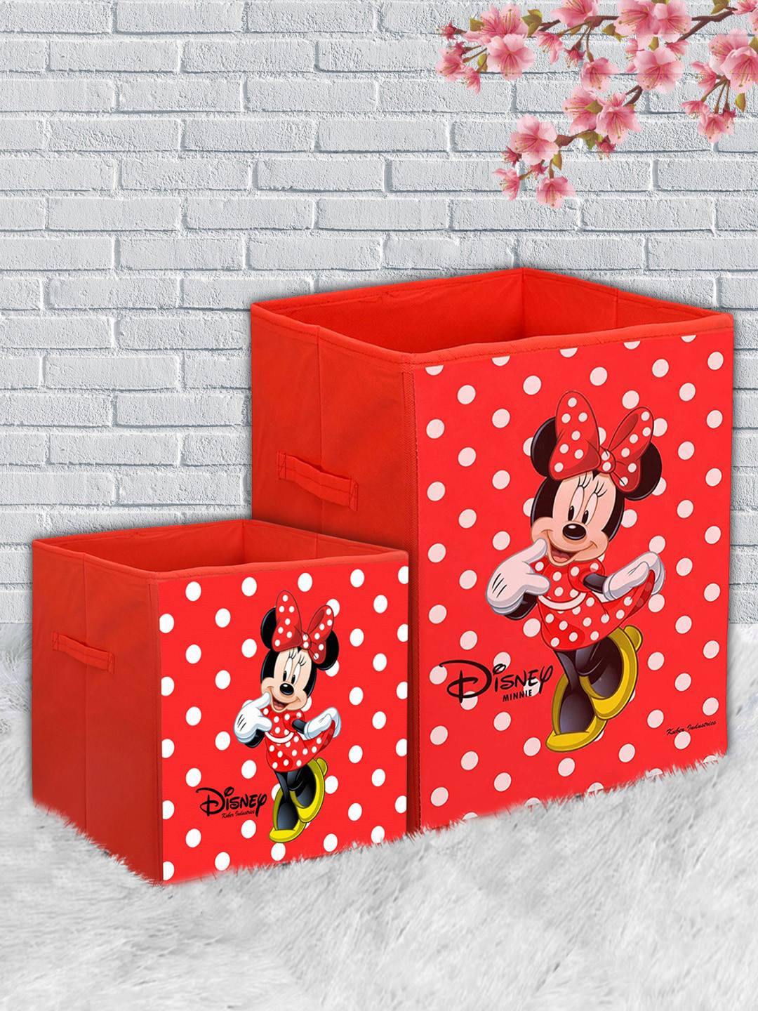 

Kuber Industries Set Of 2 Red & White Printed Non-Woven Foldable Laundry Basket