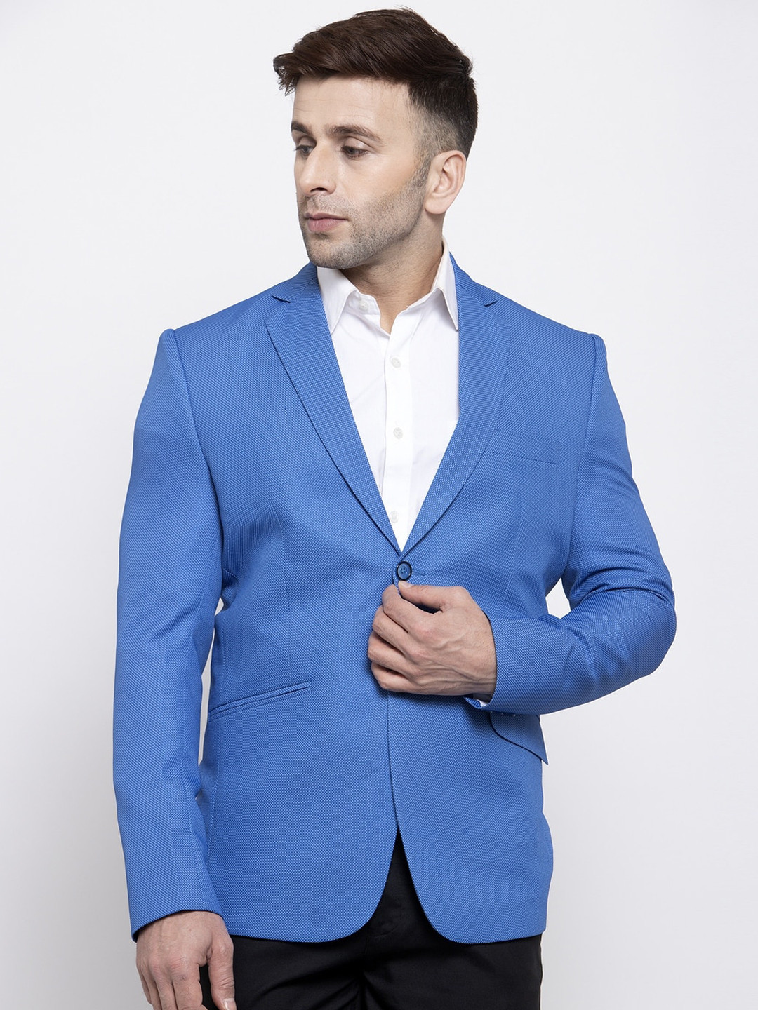 

Wintage Men Blue Self Design Tailored-Fit Single-Breasted Blazer