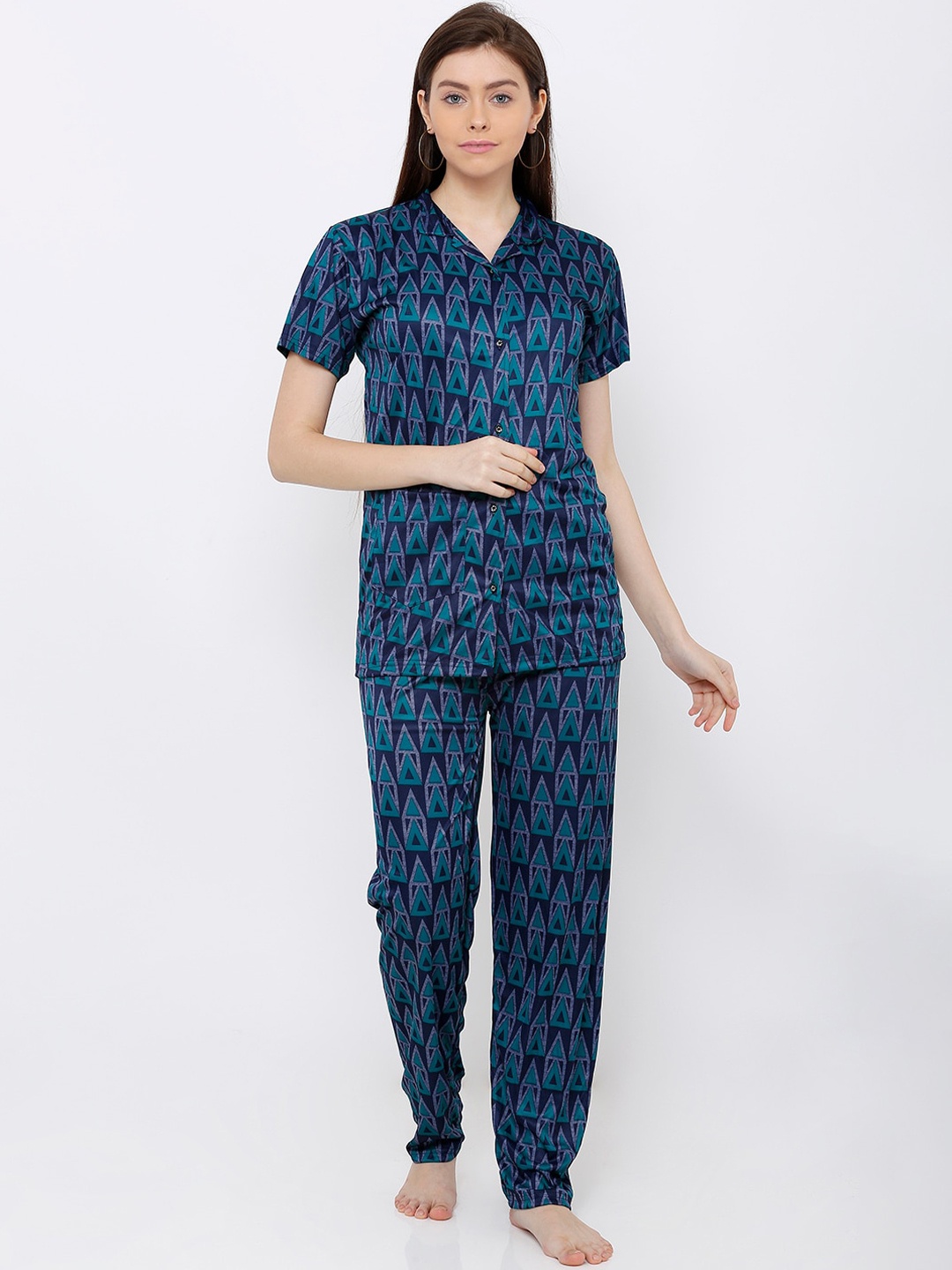 

Pretty Awesome Women Blue Printed Night Suit