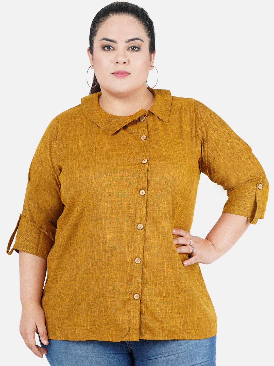 

Indietoga Women Plus Size Mustard Yellow Solid
