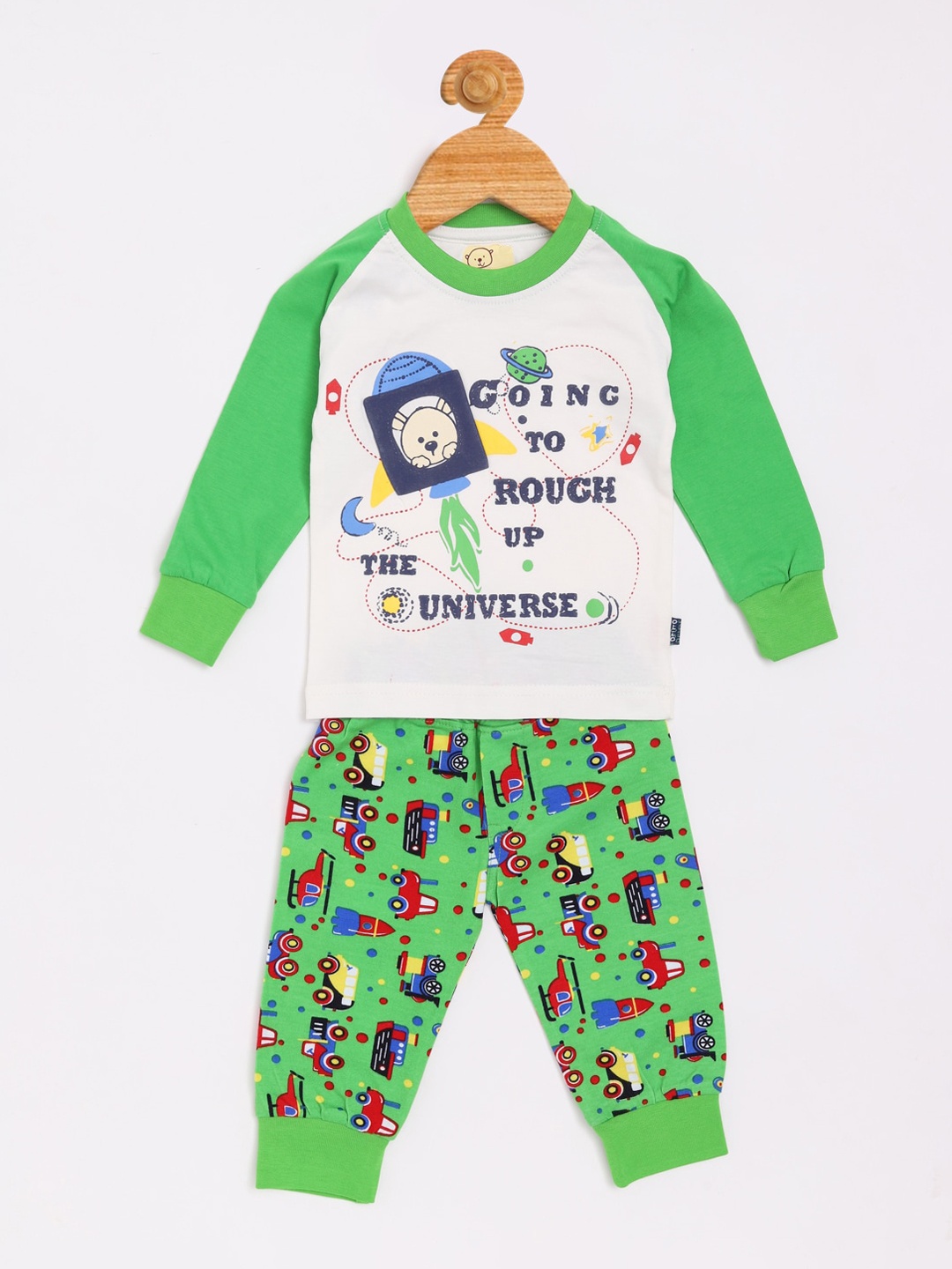 

Olio Kids Boys Green & White Printed T-shirt with Pyjamas