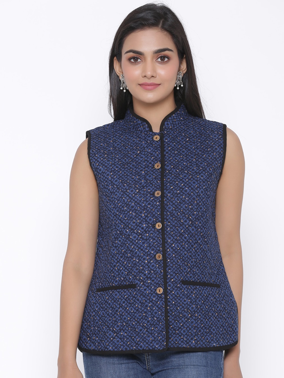 

fabGLOBAL Women Blue Printed Tailored Jacket