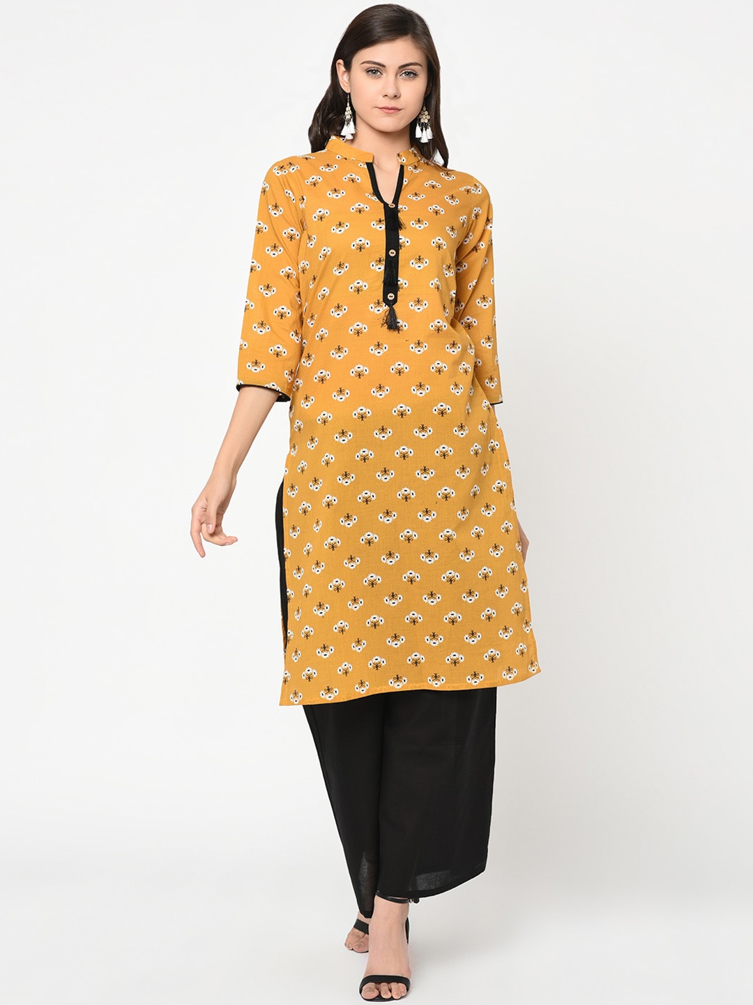 

ZIYAA Women Yellow Printed Straight Kurta