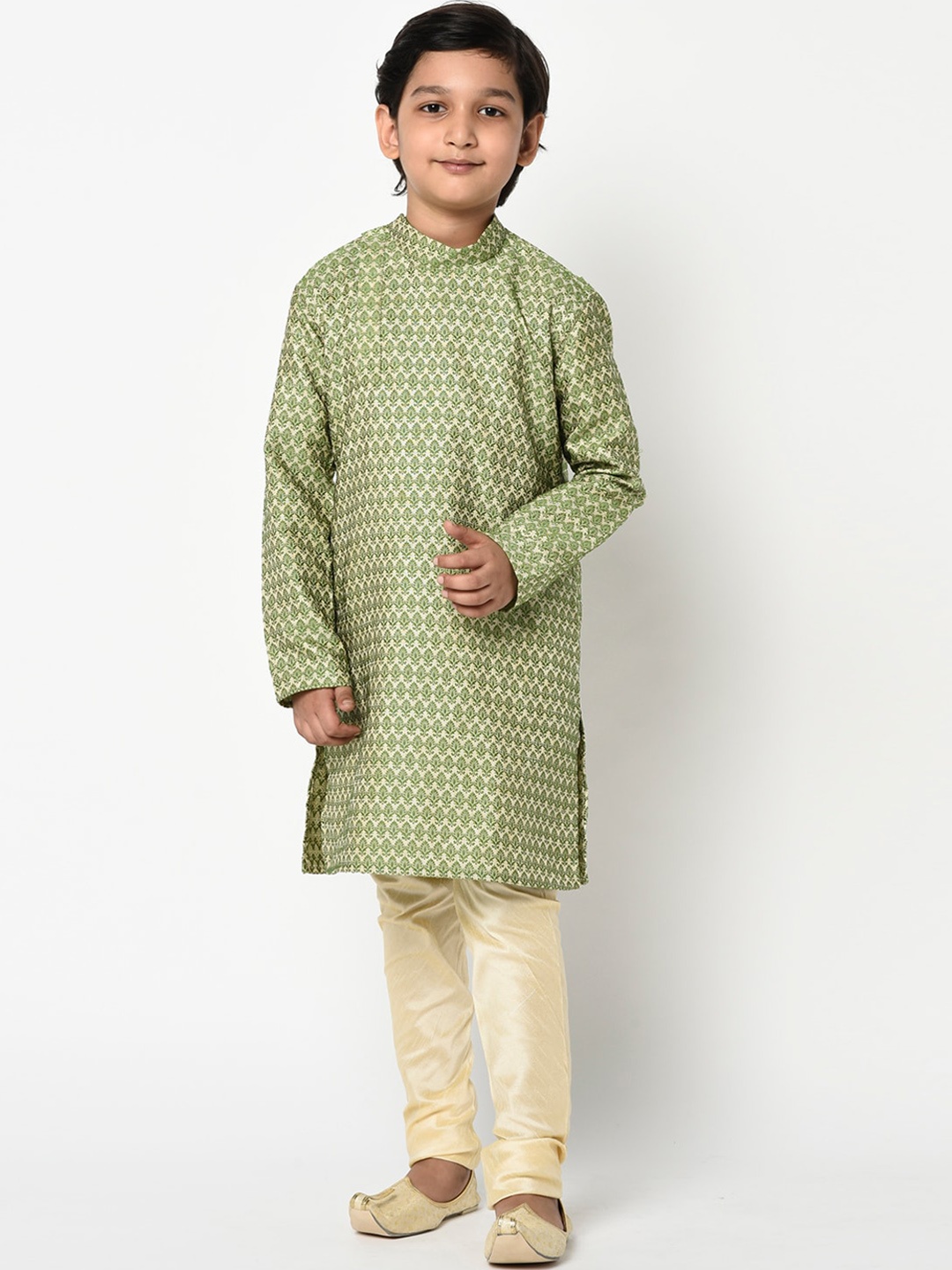 

DEYANN Boys Green & Cream-Coloured Woven Design Kurta with Pyjamas