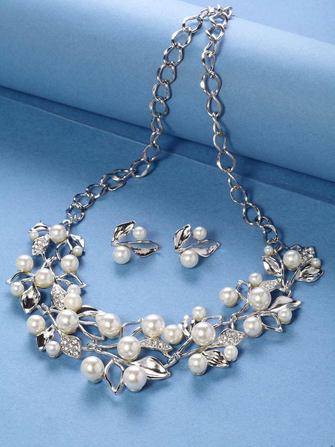 

Shining Diva Fashion Silver-Plated White Pearl Studded Jewellery Set