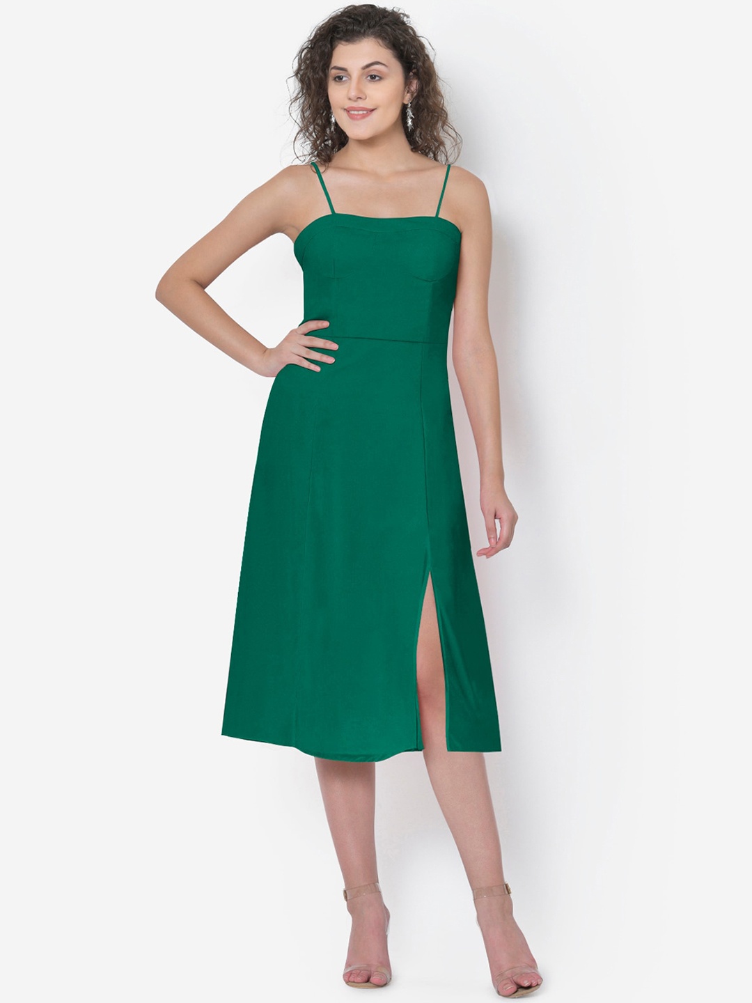 Martini Women Green Solid Fit and Flare Dress